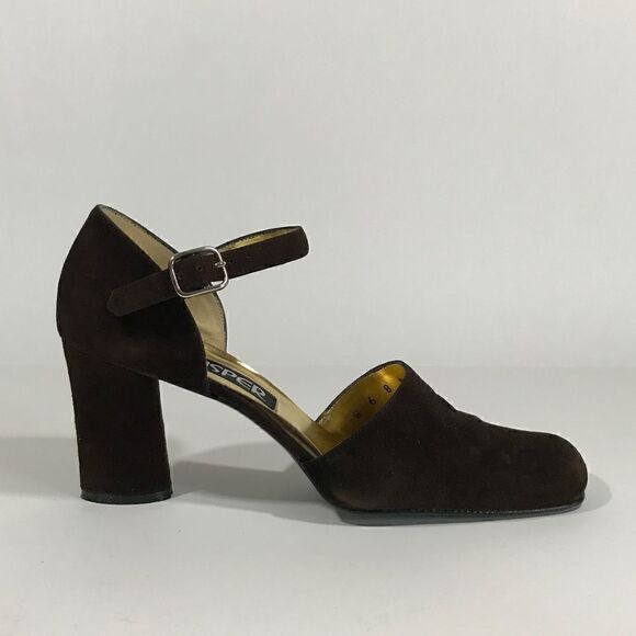 Vintage Kasper Brown Suede Oval Heel wAnkle Strap - Picture 2 of 7